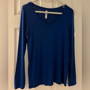 NWOT Beautiful blue Zenana Premium V neck long sleeve shirt.